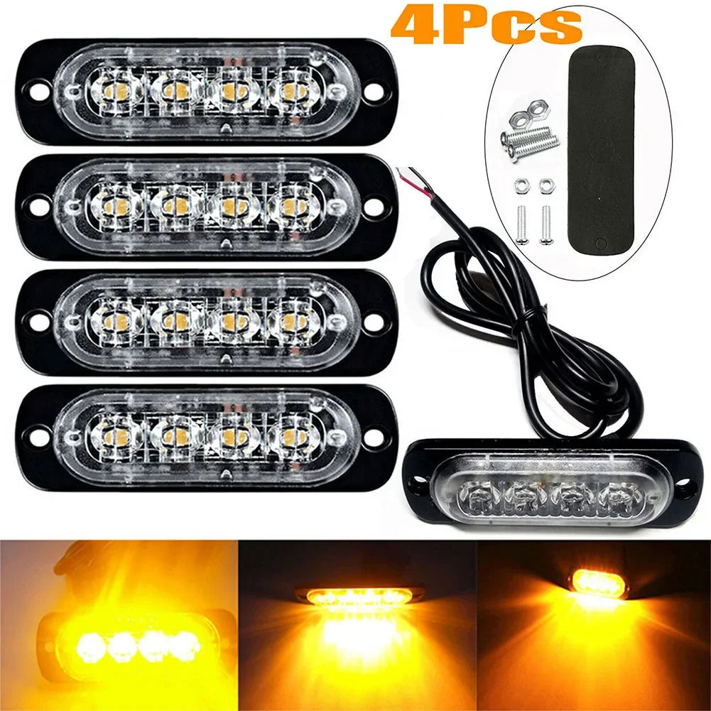 4x 4LED Car Warning Light Grill Breakdown Light Car Truck Trailer Beacon Lamp LED Amber Side Light For Cars 12V - 24V