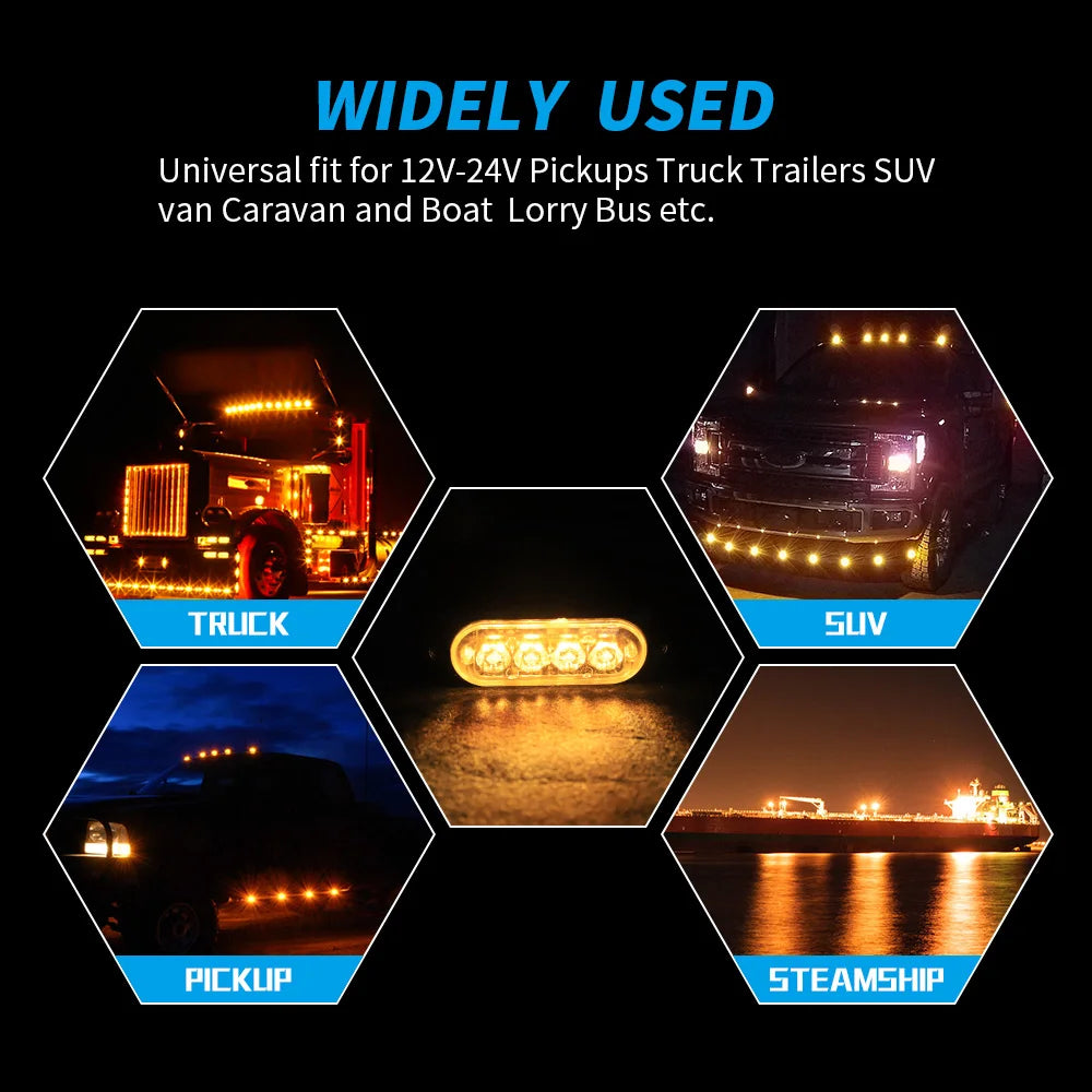 4x 4LED Car Warning Light Grill Breakdown Light Car Truck Trailer Beacon Lamp LED Amber Side Light For Cars 12V - 24V