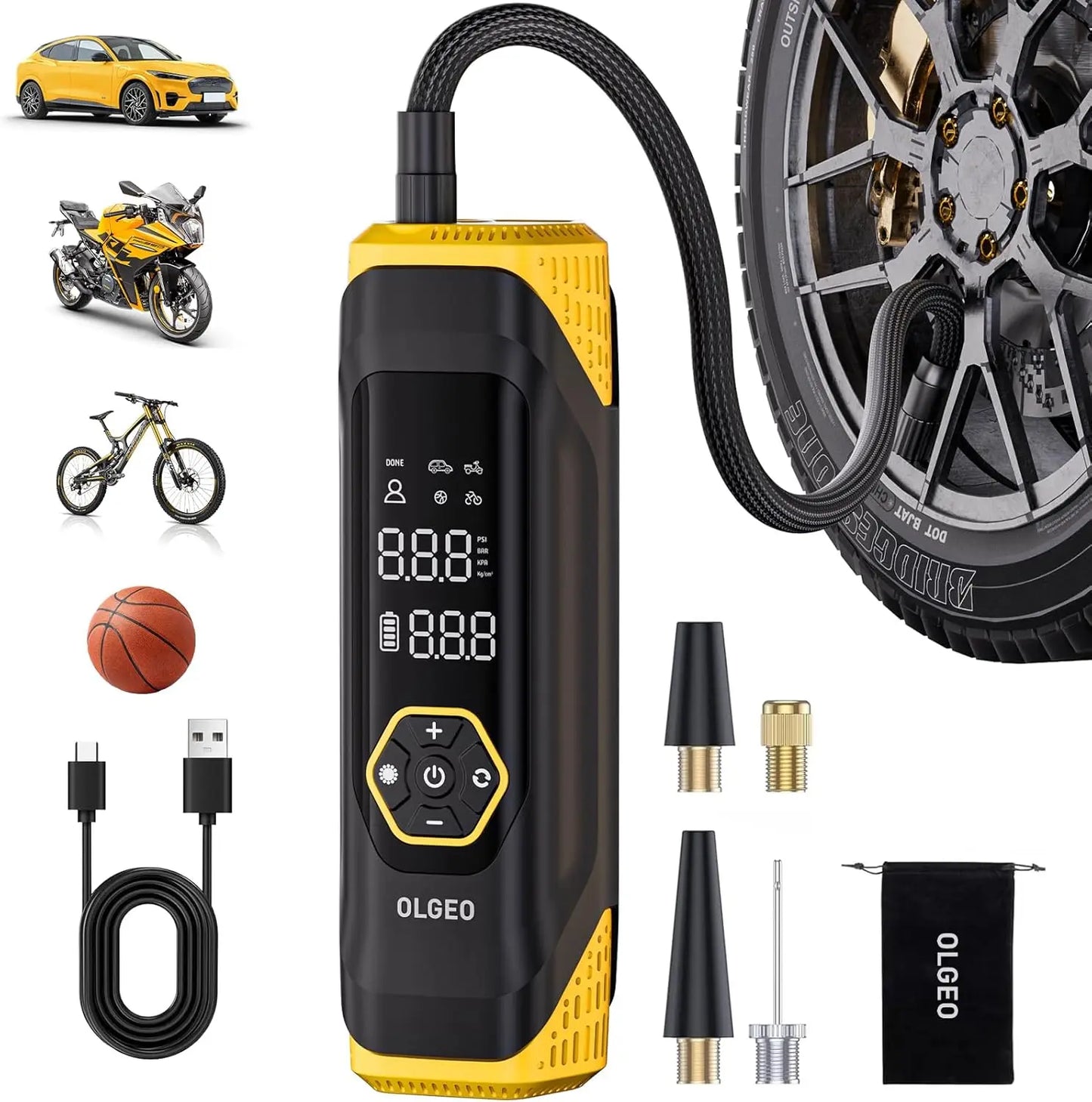 Tire Inflator Portable Air Compressor, 180PSI Cordless 6X Faster Air Pump, Air Compressor with Pressure Gauge, One Click Smart T