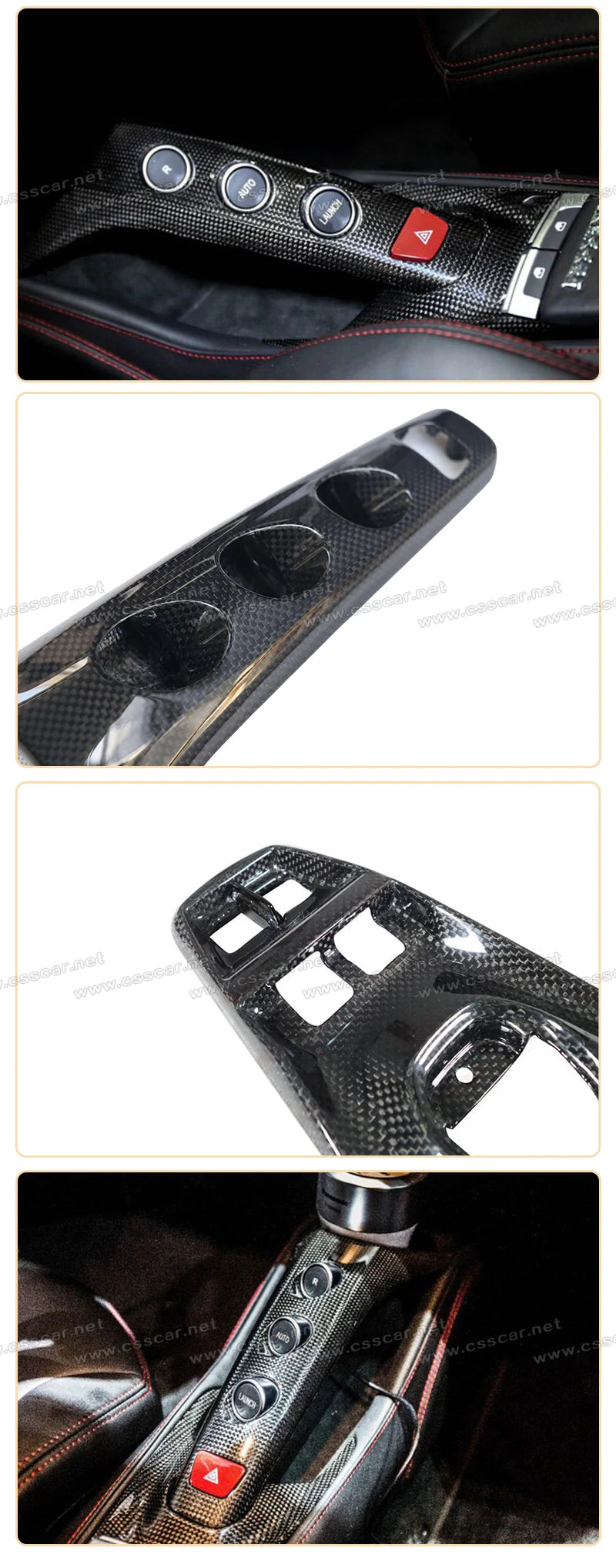 Couvercle de panneau de commutateur de bouton de commande centrale de voiture avec base, fibre de carbone sèche, accessoires intérieurs, Ferrari 488 GTB, style OEM